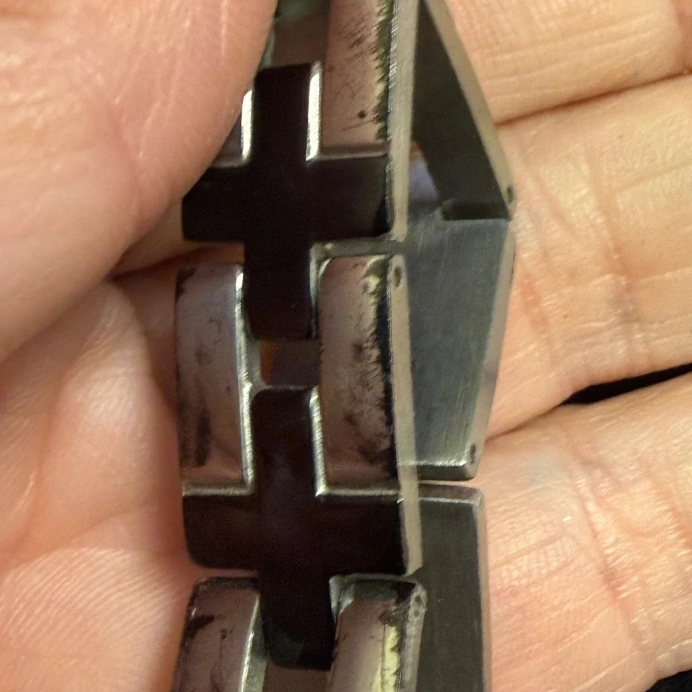 Mens Stainless Steel Interlocking Cross Link Bracelet Silver Black 8.5 Inch‎